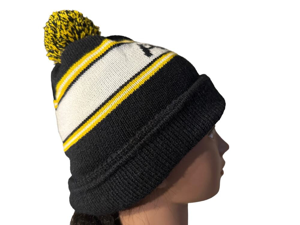 "ARMY" green yellow beanie with pom pom